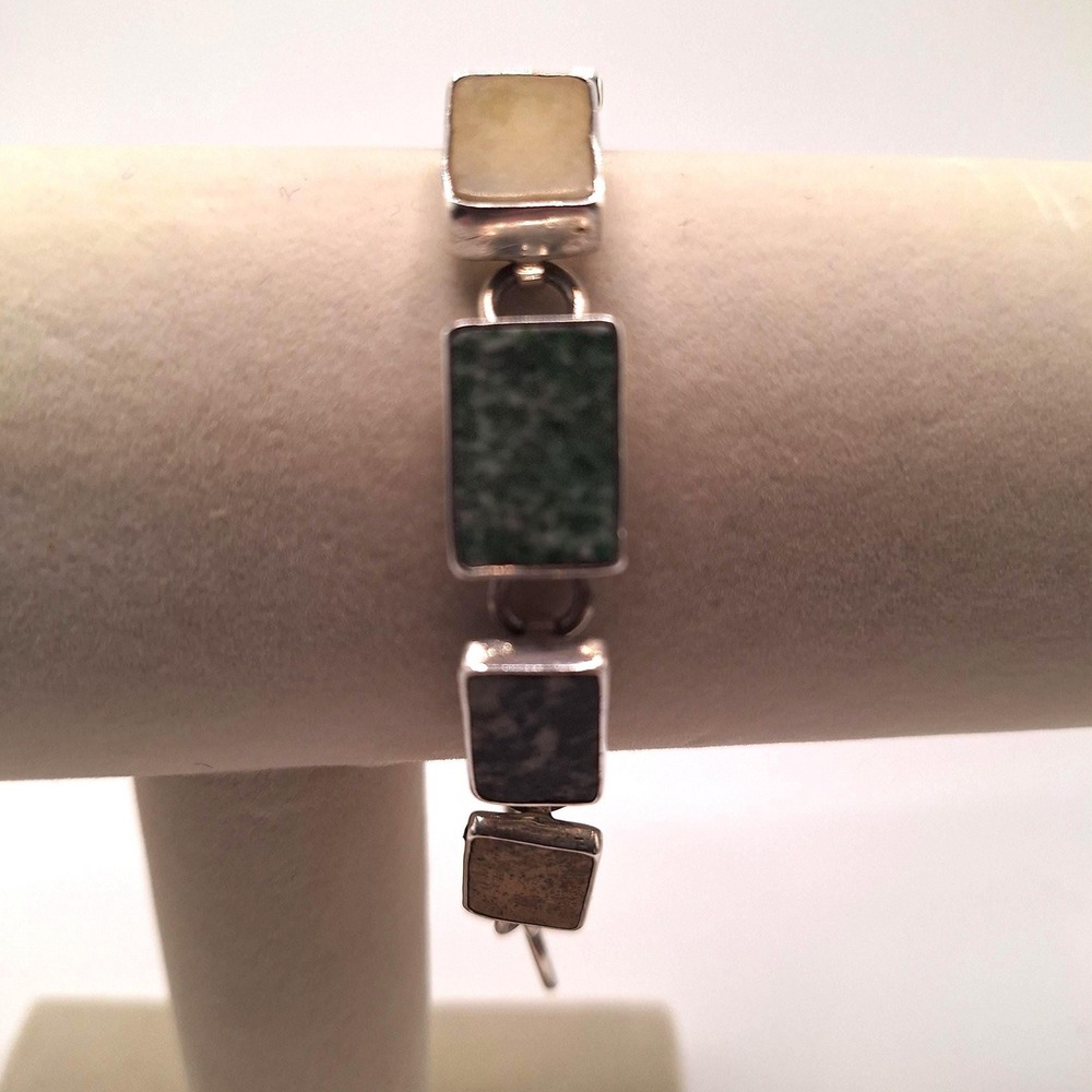 Gemstone bracelet from Mexico sterling silver artisan crafted jasper RARE